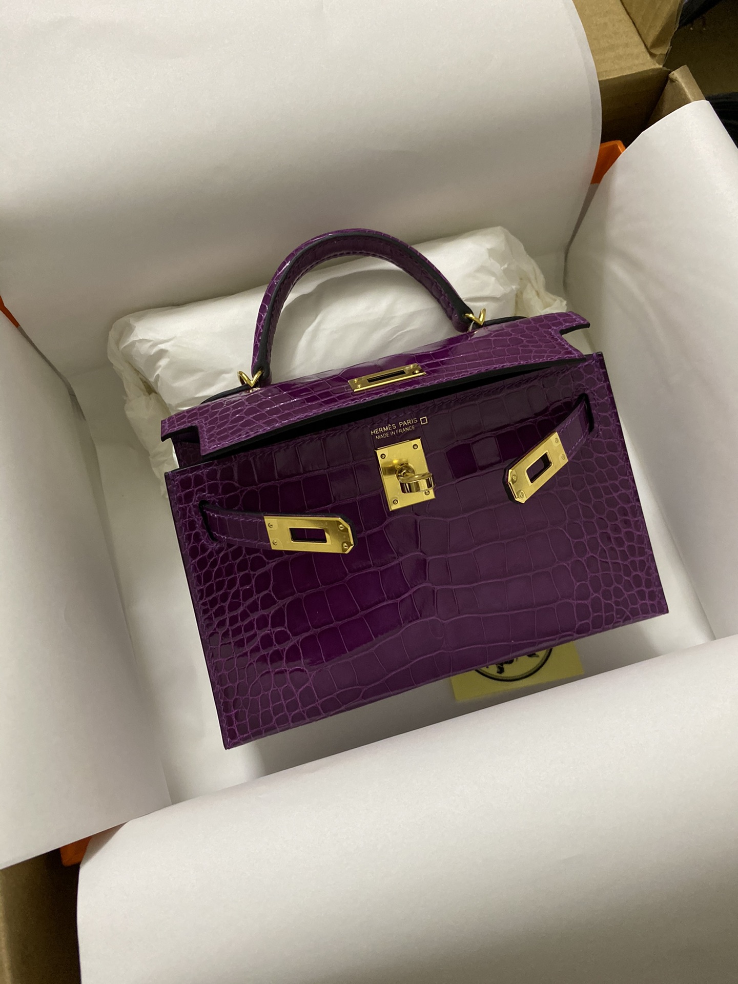 Hermes Kelly Mini II Bag 19CM In Anemone Shiny Alligator Leather